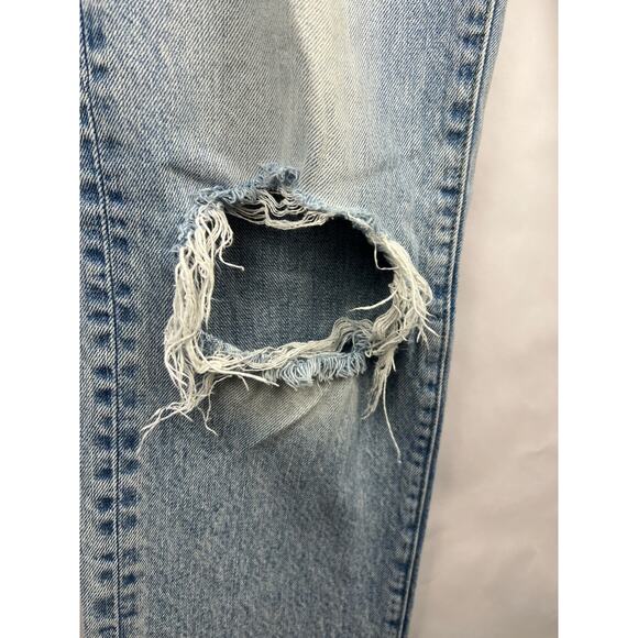 American Eagle 90s Straight Jeans Light Wash Distressed Cotton Denim Ripped - Picture 6 of 15